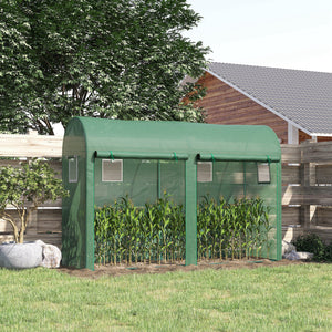 Serre de jardin 3 m² en PE, serre d'extérieur avec bâche renforcée 140 g/m² Anti-UV, châssis en acier, 2 portes zippées déroulantes et 4 fenêtres enroulables, 3 x 1 x 2 m, vert