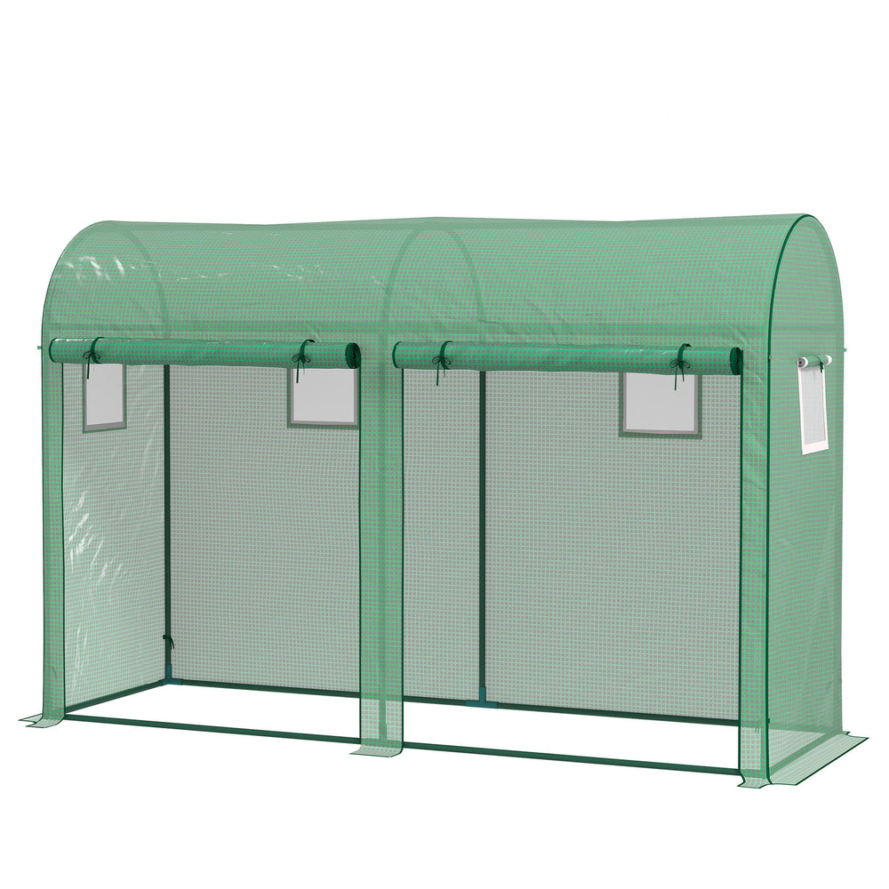 Serre de jardin 3 m² en PE, serre d'extérieur avec bâche renforcée 140 g/m² Anti-UV, châssis en acier, 2 portes zippées déroulantes et 4 fenêtres enroulables, 3 x 1 x 2 m, vert