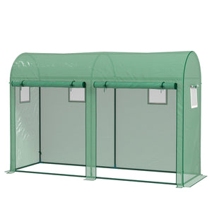 Serre de jardin 3 m² en PE, serre d'extérieur avec bâche renforcée 140 g/m² Anti-UV, châssis en acier, 2 portes zippées déroulantes et 4 fenêtres enroulables, 3 x 1 x 2 m, vert