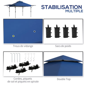 Tonnelle pop-up jardin barnum Pliant 5 x 3 m, tissu oxford avec 2 parois réglables, facile à monter, sac à transport à roulettes inclus bleu