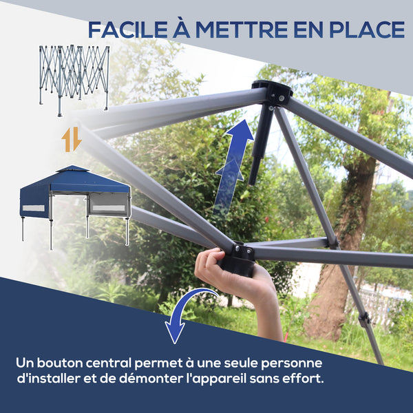 Tonnelle pop-up jardin barnum Pliant 5 x 3 m, tissu oxford avec 2 parois réglables, facile à monter, sac à transport à roulettes inclus bleu