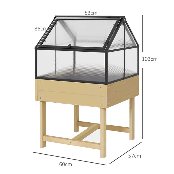 Mini Serre sur Pieds - jardinière surélevée - dim.  60L x 57l x 103H cm - double toit ouvrable Panneaux de Polycarbonate, acier, Bois Sapin traité