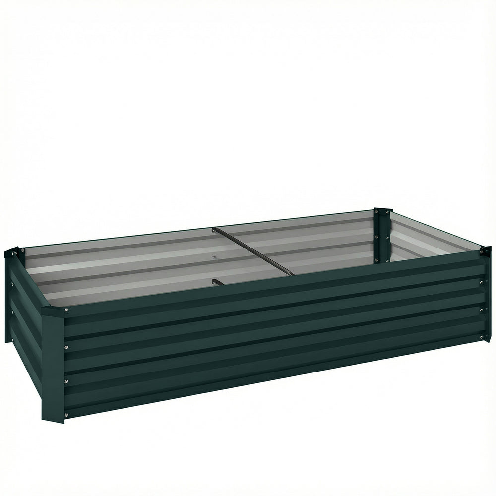 Jardinière rectangulaire potager de jardin bac à fleurs en acier avec bordure de sécurité et fond ouvert dim. 150L x 70l x 30H cm vert