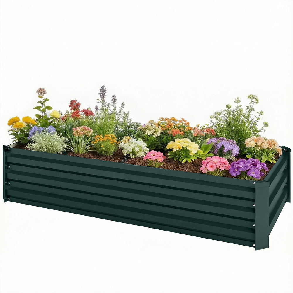 Jardinière rectangulaire potager de jardin bac à fleurs en acier avec bordure de sécurité et fond ouvert dim. 150L x 70l x 30H cm vert