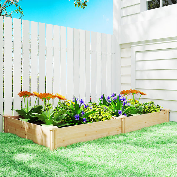 Carré Potager de jardin en Bois massif, Jardinière Surélevé avec séparateur, 235 x 121 x 26 cm, pour Jardin Balcon Terrasse, effet Bois Naturel