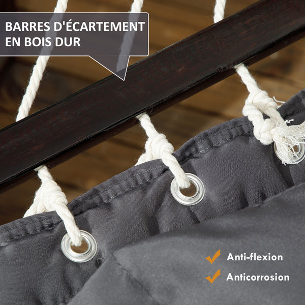 Hamac sur pied avec oreiller, hamac avec support acier, avec barres d'écartement, pour camping en plein air, plage, gris foncé