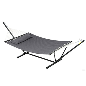Hamac sur pied avec oreiller, hamac avec support acier, avec barres d'écartement, pour camping en plein air, plage, gris foncé