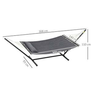 Hamac sur pied avec oreiller, hamac avec support acier, avec barres d'écartement, pour camping en plein air, plage, gris foncé