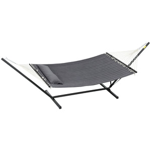 Hamac sur pied avec oreiller, hamac avec support acier, avec barres d'écartement, pour camping en plein air, plage, gris foncé