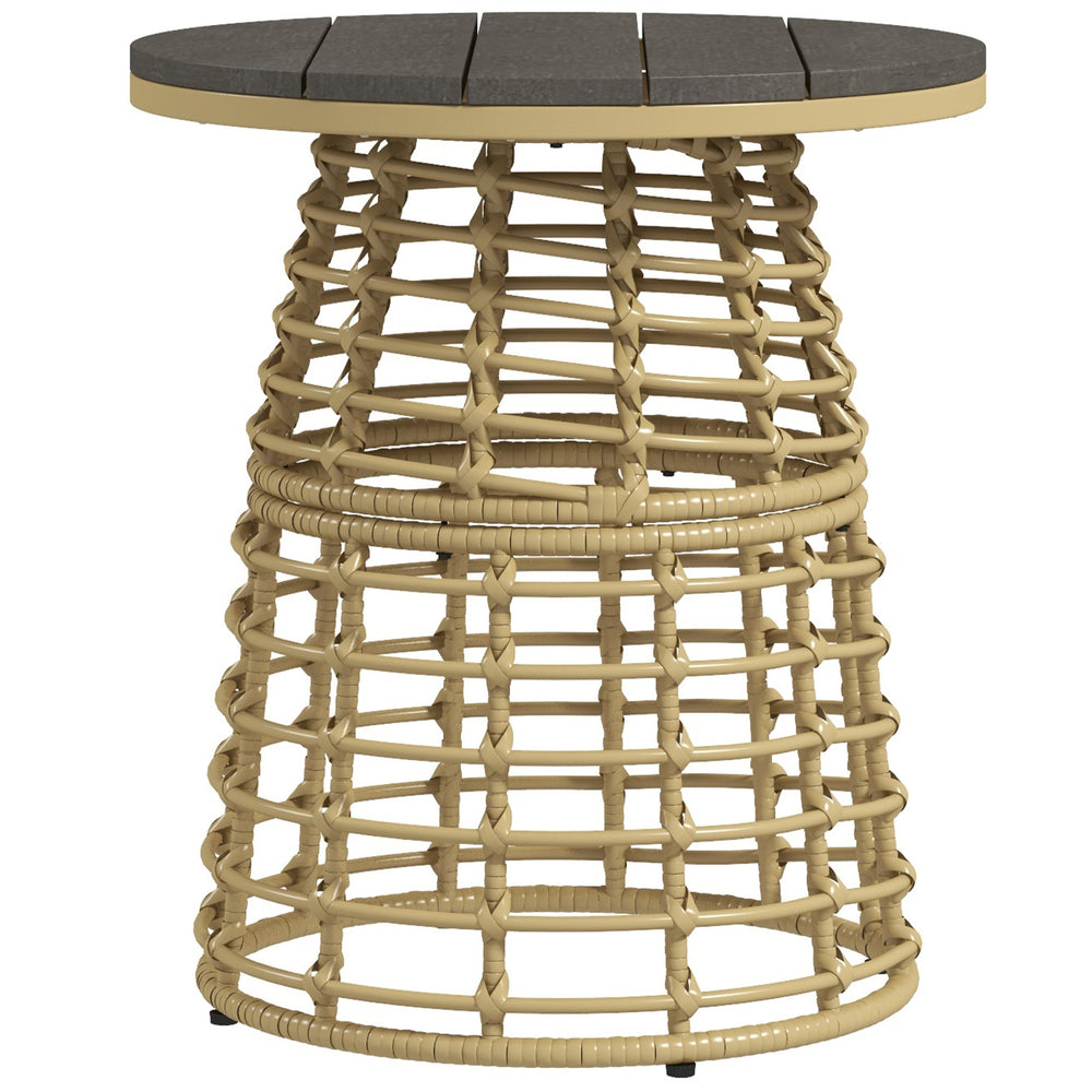 Table basse de jardin, table d'appoint extérieur ronde en résine aspect rotin métal et plateau composite, Ø 45 x 50 cm naturel