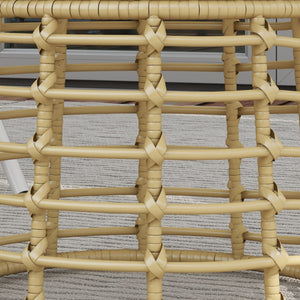 Table basse de jardin, table d'appoint extérieur ronde en résine aspect rotin métal et plateau composite, Ø 45 x 50 cm naturel
