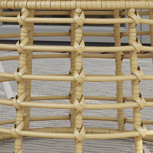 Table basse de jardin, table d'appoint extérieur ronde en résine aspect rotin métal et plateau composite, Ø 45 x 50 cm naturel