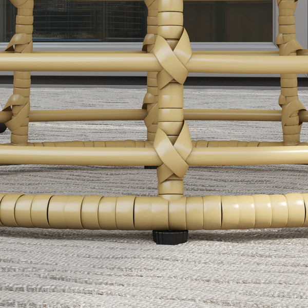 Table basse de jardin, table d'appoint extérieur ronde en résine aspect rotin métal et plateau composite, Ø 45 x 50 cm naturel