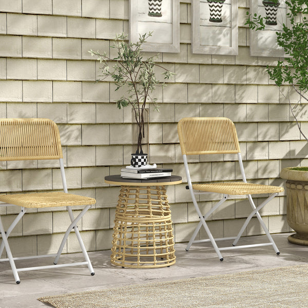 Table basse de jardin, table d'appoint extérieur ronde en résine aspect rotin métal et plateau composite, Ø 45 x 50 cm naturel