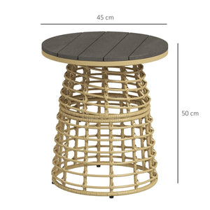 Table basse de jardin, table d'appoint extérieur ronde en résine aspect rotin métal et plateau composite, Ø 45 x 50 cm naturel