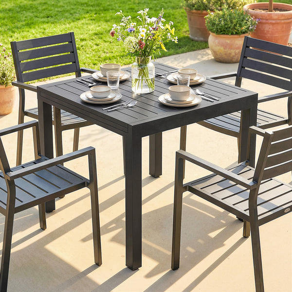 Table de jardin extensible en aluminium - table extérieur 4-6 personnes avec rallonge auto-stockée - mobilier de jardin résistant aux intempéries pour terrasse et balcon, 80-160 x 80 cm, noir