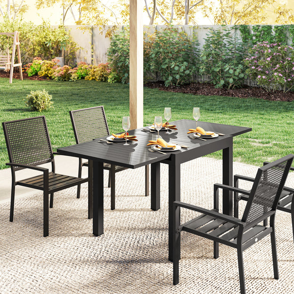 Table de jardin extensible en aluminium - table extérieur 4-6 personnes avec rallonge auto-stockée - mobilier de jardin résistant aux intempéries pour terrasse et balcon, 80-160 x 80 cm, noir