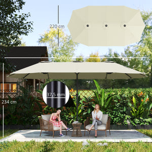Parasol de jardin extérieur, parasol double rectangulaire 4 x 2,2 x 2,3 m avec ouverture fermeture manivelle, toile 180 g/m² pour balcon, piscine, terrasse, crème
