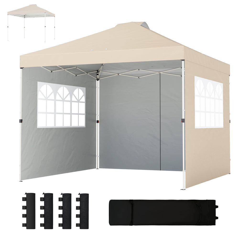 Tonnelle de jardin 3 x 3 m pop up tente pliante réglable en hauteur imperméable protection UV50+ tonnelle pliante avec 3 parois latérales sacs de sable sac de transport à Roulettes crème