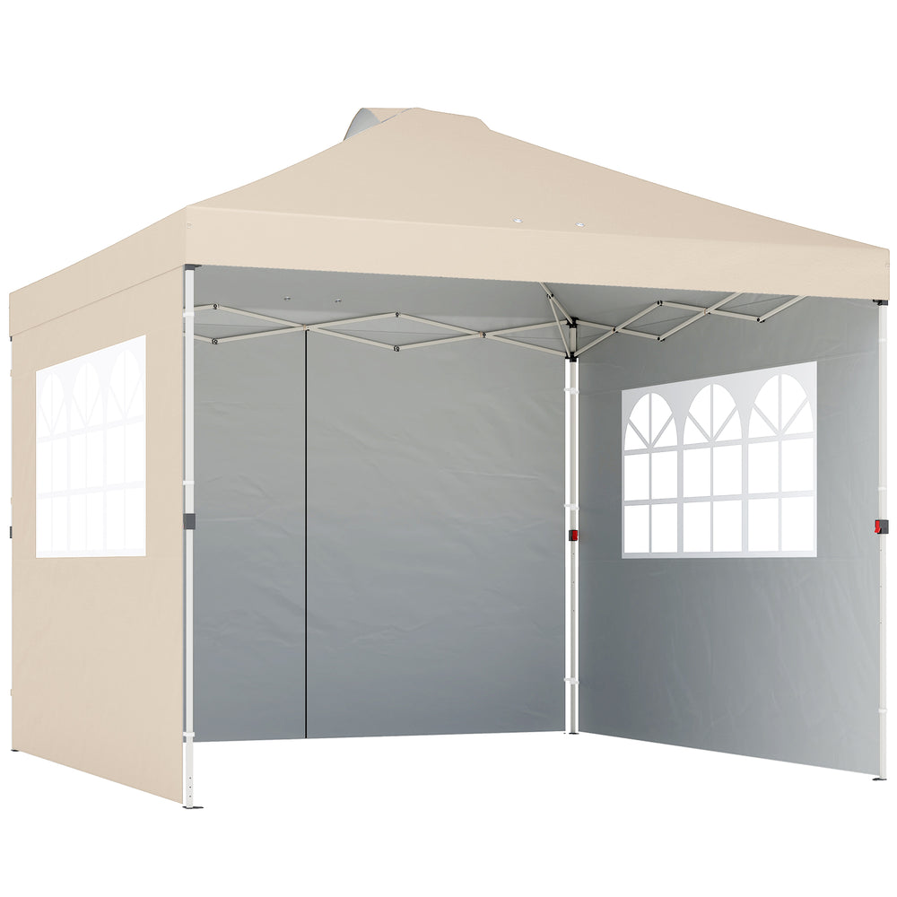 Tonnelle de jardin 3 x 3 m pop up tente pliante réglable en hauteur imperméable protection UV50+ tonnelle pliante avec 3 parois latérales sacs de sable sac de transport à Roulettes crème