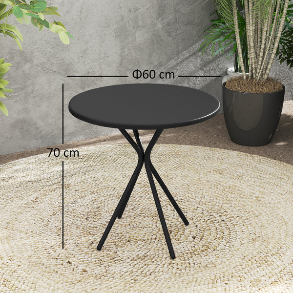 Table de jardin ronde Ø 60 cm, table de terrasse cadre en acier, charge de 50 kg, pour intérieur et extérieur, pour balcon, porche, noir