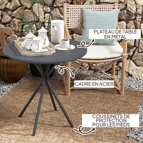 Table de jardin ronde Ø 60 cm, table de terrasse cadre en acier, charge de 50 kg, pour intérieur et extérieur, pour balcon, porche, noir