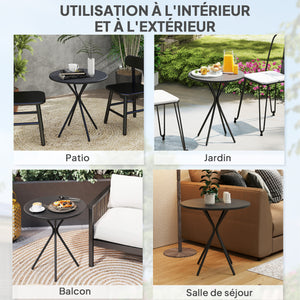 Table de jardin ronde Ø 60 cm, table de terrasse cadre en acier, charge de 50 kg, pour intérieur et extérieur, pour balcon, porche, noir