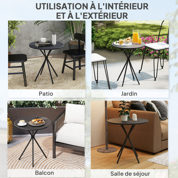 Table de jardin ronde Ø 60 cm, table de terrasse cadre en acier, charge de 50 kg, pour intérieur et extérieur, pour balcon, porche, noir