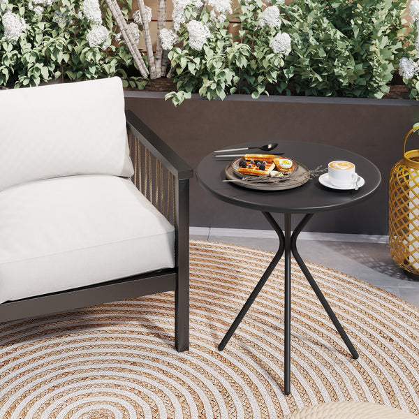 Table de jardin ronde Ø 60 cm, table de terrasse cadre en acier, charge de 50 kg, pour intérieur et extérieur, pour balcon, porche, noir