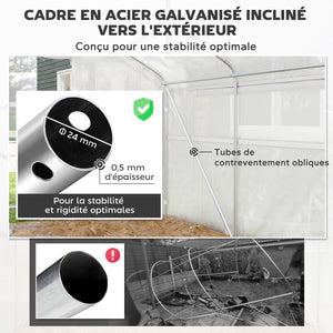 Serre de jardin 12 m², serre tunnel de jardin 4 x 3 x 2 m avec portes enroulables et grandes fenêtres en maille, serre en acier galvanisé et PE haute densité 140 g/m² résistante aux UV, blanc