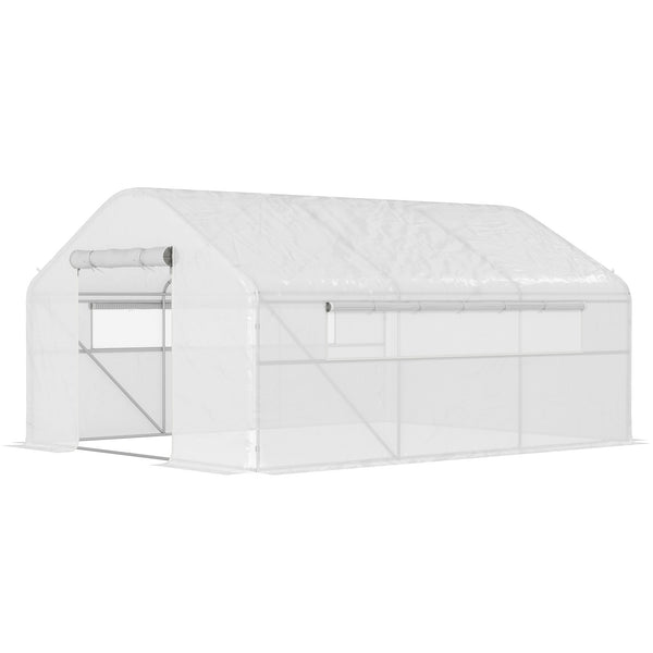 Serre de jardin 12 m², serre tunnel de jardin 4 x 3 x 2 m avec portes enroulables et grandes fenêtres en maille, serre en acier galvanisé et PE haute densité 140 g/m² résistante aux UV, blanc