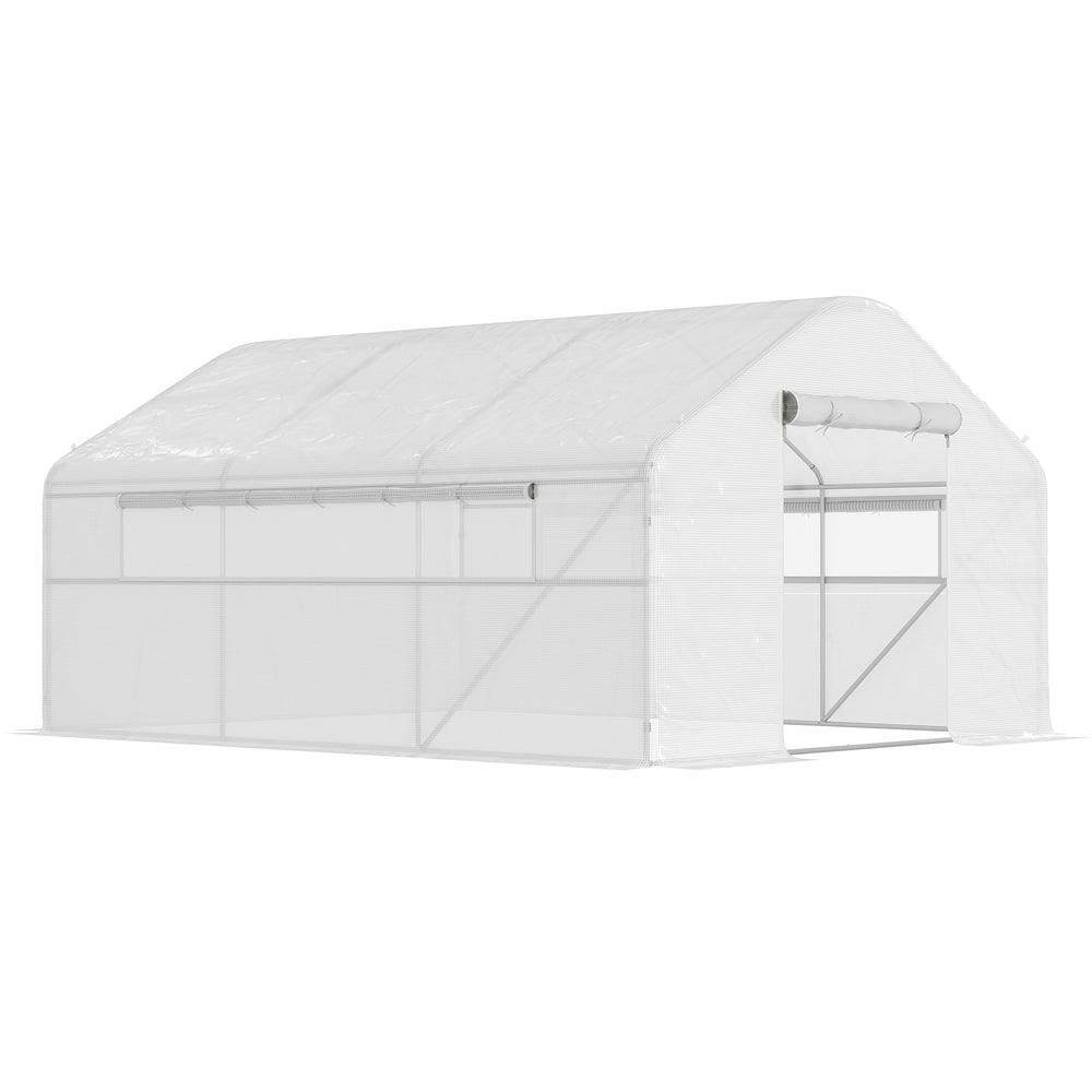 Serre de jardin 12 m², serre tunnel de jardin 4 x 3 x 2 m avec portes enroulables et grandes fenêtres en maille, serre en acier galvanisé et PE haute densité 140 g/m² résistante aux UV, blanc