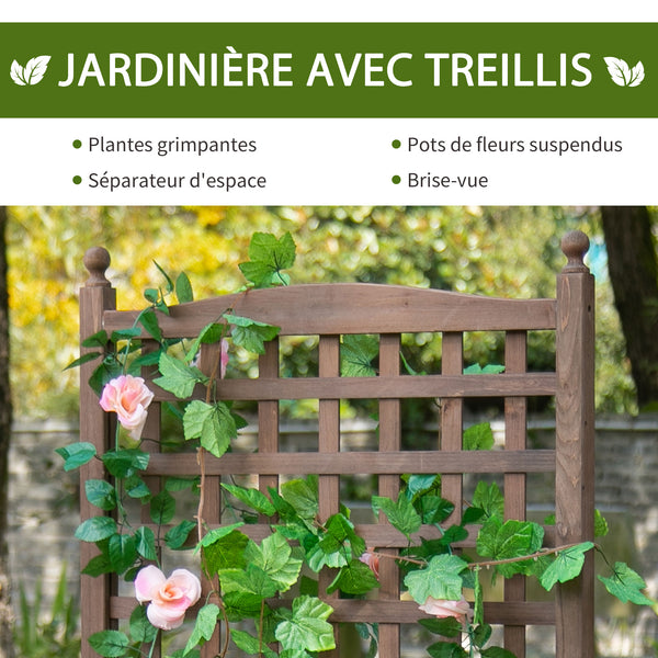 Jardinière avec Treillis - bac à Fleurs - jardinière sur Pied - dim. 64L x 28l x 120H cm Inserts d'irrigation Inclus Bois Sapin traité
