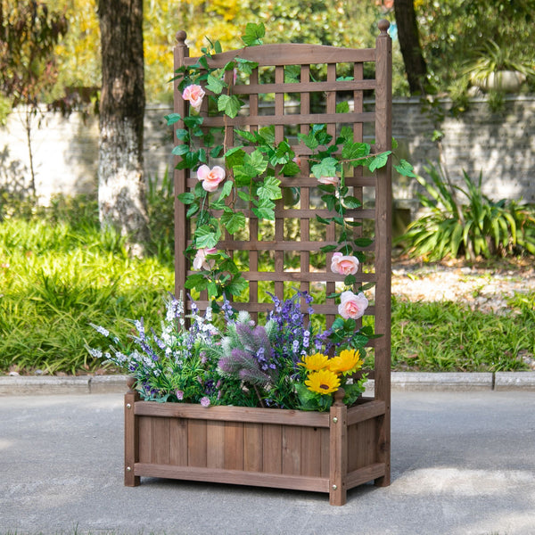 Jardinière avec Treillis - bac à Fleurs - jardinière sur Pied - dim. 64L x 28l x 120H cm Inserts d'irrigation Inclus Bois Sapin traité