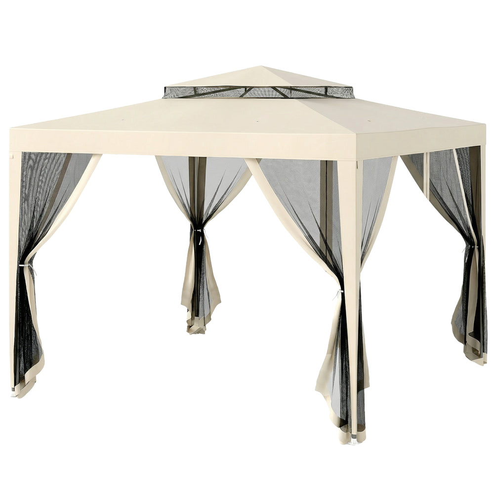 Tonnelle barnum de jardin 3L x 3l m avec 4 moustiquaires amovibles - double toit - beige