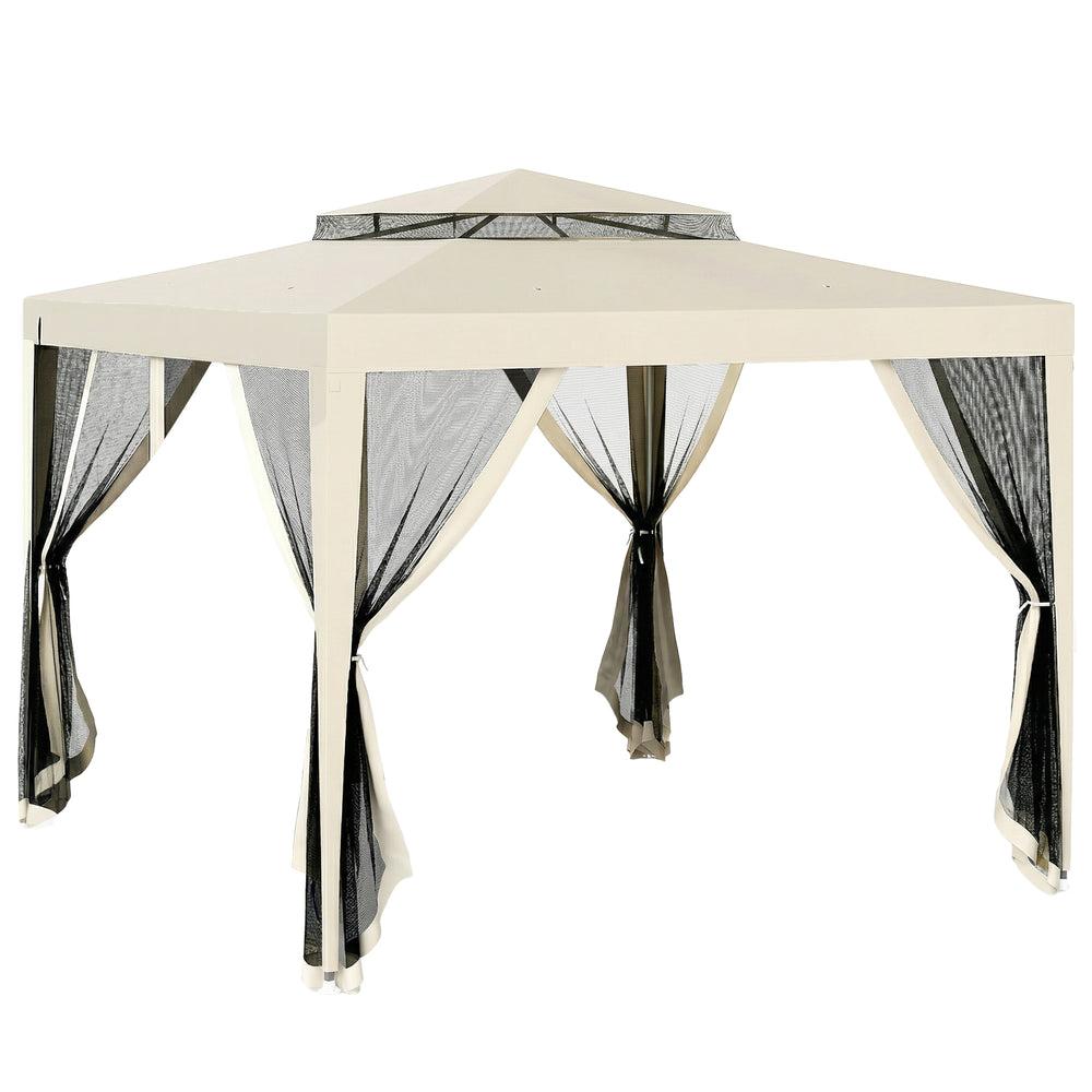 Tonnelle barnum de jardin 3L x 3l m avec 4 moustiquaires amovibles - double toit - beige