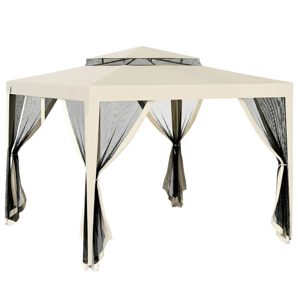 Tonnelle barnum de jardin 3L x 3l m avec 4 moustiquaires amovibles - double toit - beige