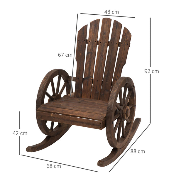 Fauteuil de Jardin Adirondack à Bascule Rocking Chair Style Rustique Chic accoudoirs Roues Charette Bois Sapin traité carbonisation