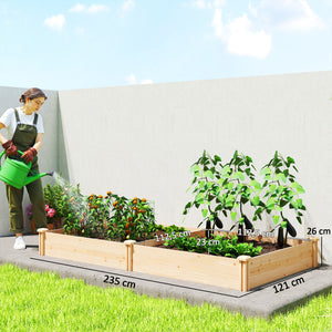 Carré Potager de jardin en Bois massif, Jardinière Surélevé avec séparateur, 235 x 121 x 26 cm, pour Jardin Balcon Terrasse, effet Bois Naturel