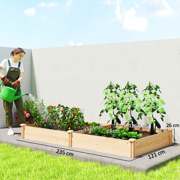 Carré Potager de jardin en Bois massif, Jardinière Surélevé avec séparateur, 235 x 121 x 26 cm, pour Jardin Balcon Terrasse, effet Bois Naturel