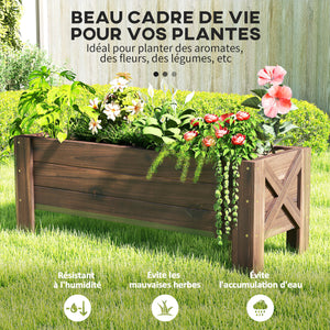 Jardinière sur Pieds bac à Fleurs dim. 100L x 36l x 36H cm Inserts d'irrigation Inclus Bois Massif Sapin traité