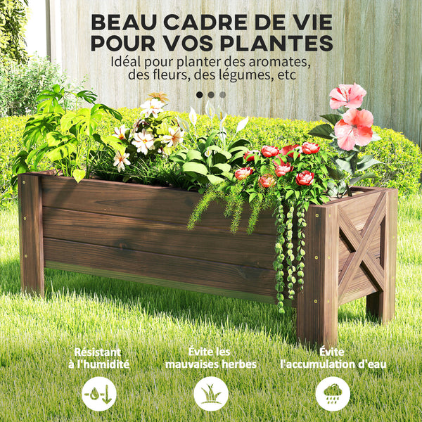 Jardinière sur Pieds bac à Fleurs dim. 100L x 36l x 36H cm Inserts d'irrigation Inclus Bois Massif Sapin traité