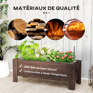 Jardinière sur Pieds bac à Fleurs dim. 100L x 36l x 36H cm Inserts d'irrigation Inclus Bois Massif Sapin traité