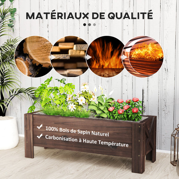 Jardinière sur Pieds bac à Fleurs dim. 100L x 36l x 36H cm Inserts d'irrigation Inclus Bois Massif Sapin traité