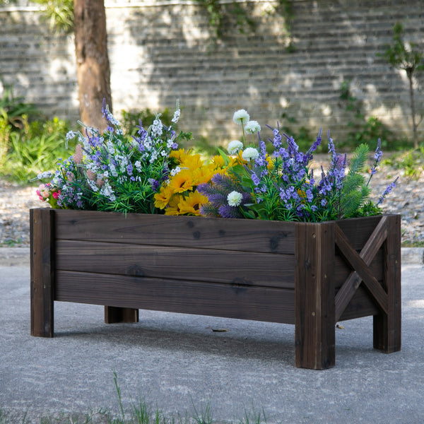 Jardinière sur Pieds bac à Fleurs dim. 100L x 36l x 36H cm Inserts d'irrigation Inclus Bois Massif Sapin traité