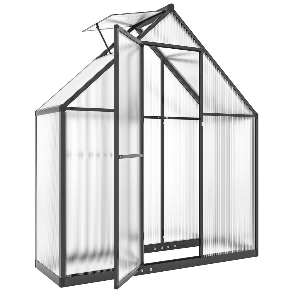 Serre de jardin en aluminium polycarbonate, serre avec fenêtre réglable porte battante, abri extérieur résistant aux intempéries pour plante fleur potager semis, transparent