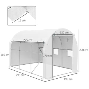 Serre de jardin 6 m² 3 x 2 m avec 1 porte + 2 parois latérales zippées enroulables, 6 fenêtres, acier galvanisé PE haute densité 140 g/m² Anti-UV blanc