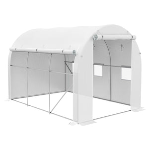Serre de jardin 6 m² 3 x 2 m avec 1 porte + 2 parois latérales zippées enroulables, 6 fenêtres, acier galvanisé PE haute densité 140 g/m² Anti-UV blanc