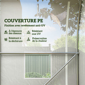 Serre de jardin 6 m² 3 x 2 m avec 1 porte + 2 parois latérales zippées enroulables, 6 fenêtres, acier galvanisé PE haute densité 140 g/m² Anti-UV blanc