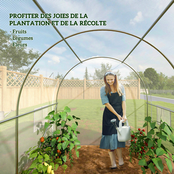 Serre de jardin 6 m² 3 x 2 m avec 1 porte + 2 parois latérales zippées enroulables, 6 fenêtres, acier galvanisé PE haute densité 140 g/m² Anti-UV blanc